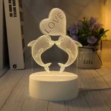 Настільний 3D LED нічник VHG T2, White (дельфіни з серцем)