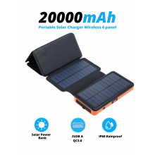 Портативний зарядний пристрій із сонячною панеллю VHG DN38 20000 mAh Wireless Charger, 6 панелей, помаранчевий