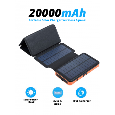 Портативний зарядний пристрій із сонячною панеллю VHG DN38 20000 mAh Wireless Charger, 6 панелей, помаранчевий