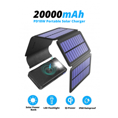Портативний зарядний пристрій із сонячною панеллю VHG DN38 20000 mAh Wireless Charger, 6 панелей, Black