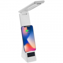 Настільна LED лампа VHG QI-71 з бездротовою зарядкою та годинником (Desk Lamp White)