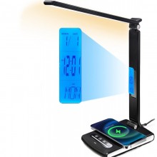 LED лампа VHG T189 з календарем, годинником та бездротовою зарядкою, Black LED лампа VHG T189 з календарем, годинником та бездротовою зарядкою, Black