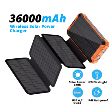 УМБ с солнечной панелью VHG WSC32-2 20000 mAh Wireless Solar Power Charger 5 Panel Brown