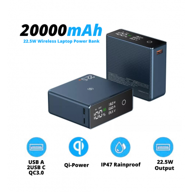 УМБ для ноутбука, телефона VHG Q7 20000 mAh 22,5W Wireless Laptop Power Bank Dark Blue