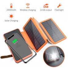 УМБ с солнечной панелью DN39 20000 mAh Portable Solar Charger Wireless 5 panel Orange