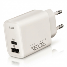 Мережевий зарядний пристрій Ridea RW-30120 Turbo, 30W, PD + QC, USB-C + USB-A, білий