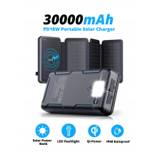 Портативний сонячний зарядний пристрій VHG DN30 Pro 30000 mAh з бездротовою зарядкою, 4 панелі, чорний