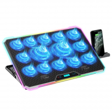 Підставка для ноутбука з охолодженням VHG K15C з RGB-підсвічуванням та підставкою для телефона, Laptop Cooling Pad, Black