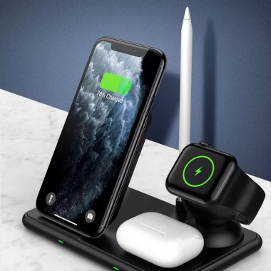 Беспроводная зарядка Qi 4 в 1 VHG IN-WC-257 Wireless 15W I Док-станция для iPhone + iWatch + Airpods + Pencil Black