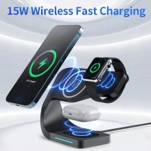 Беспроводная зарядка Qi 4 в 1 VHG LFX-178 Wireless 15W I Док-станция для iPhone + iWatch + Airpods Black Беспроводная зарядка Qi 4 в 1 VHG LFX-178 Wireless 15W I Док-станция для iPhone + iWatch + Airpods Black